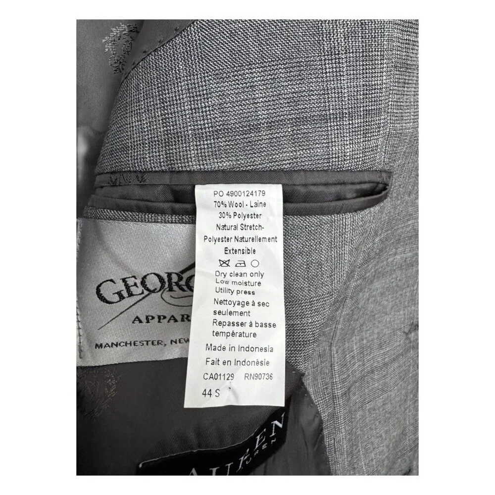 LAUREN RALPH LAUREN Check Pattern Gray Business Casual 2 Piece Blazer Suit 44S - Picture 7 of 10